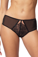 Vivisence Damen Slip Mit Vollem Schnitt Und Normalem Bund Aus Spitze Und Tülleinsatz Mit Schleife Und Satinband Dekoriert Elegantes Design, schwarz