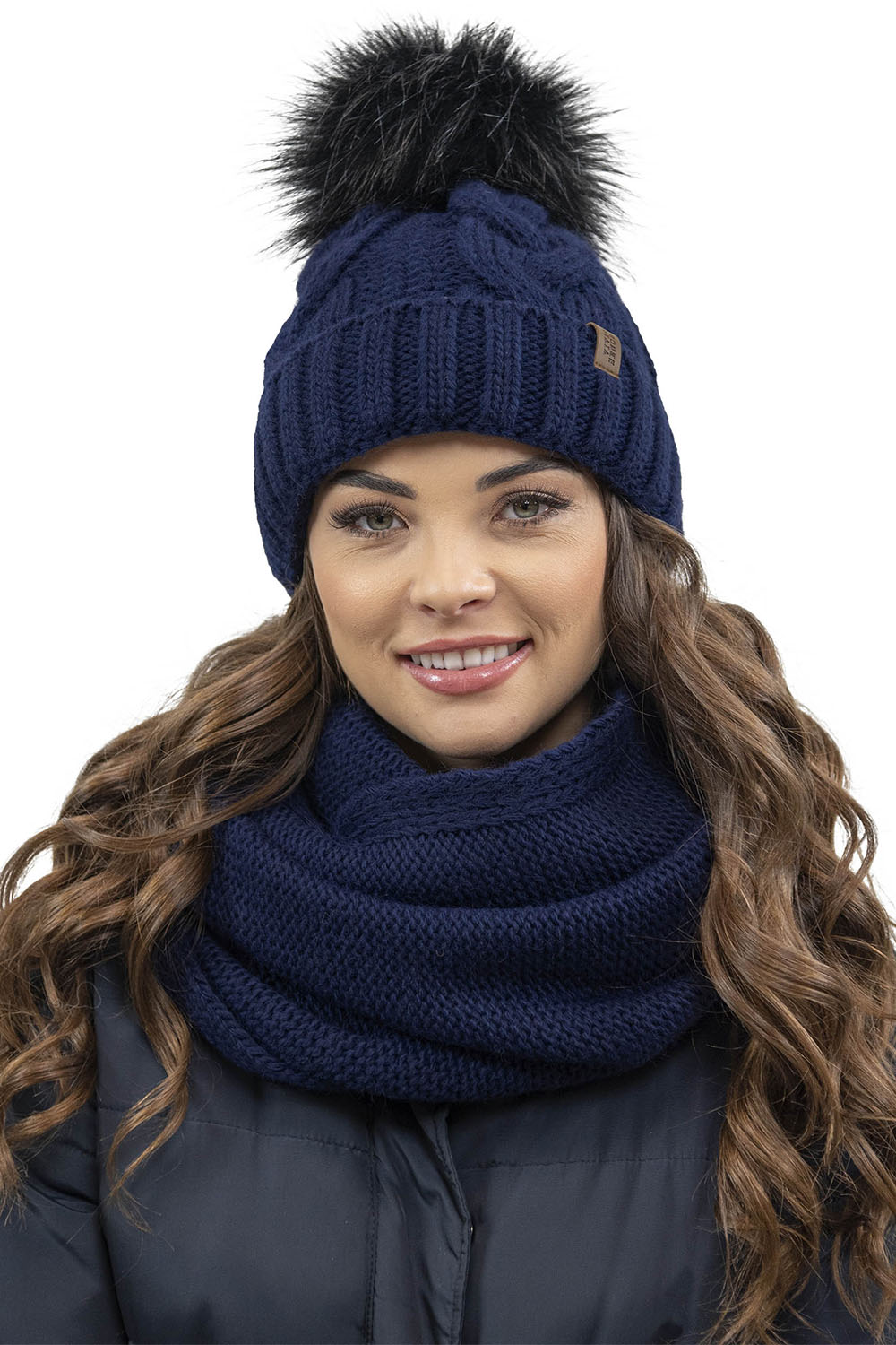 VIVISENCE Wintermütze mit Bommel Damen Warmes Ideal Für Kalte Wintertage 7014, dunkelblau