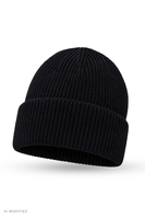 Vivisence Classic Men's Wool-Blend Beanie Hat Ribbed Knit, black