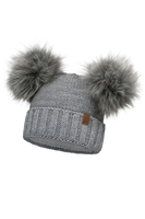 Vivisence Women's Winter Hat With Two Pom Poms Warm Yarn Antistatic 70106, light grey