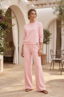 Vivisence Women’s 2 Piece Lounge Set, Crew Neck Sweatshirt and Flared Trousers with Pockets, Soft Stretch Co Ord Set, pink