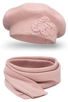 Vivisence Femme Béret Et Écharpe Pour l'Automne et l'Hiver Ensemble En Laine Avec Application Florale Style Classique Confortable Et Élégant Parfait Pour Lhiver Cadeau 7006Kmpl, rose clair