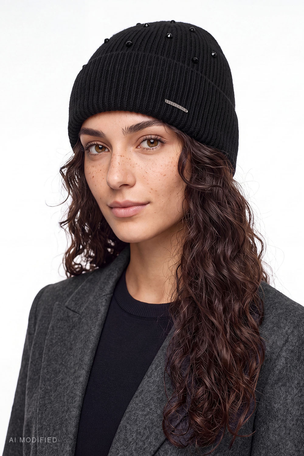 Vivisence Damenmütze Merinowolle Kaschmir Strick Beanie Wintermütze, schwarz