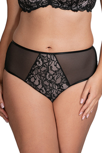 Vivisence Dame Slip Unterhose Hoher Bund Spitze Netz Elegant Stilvoll Geblümt 1063, Schwarz