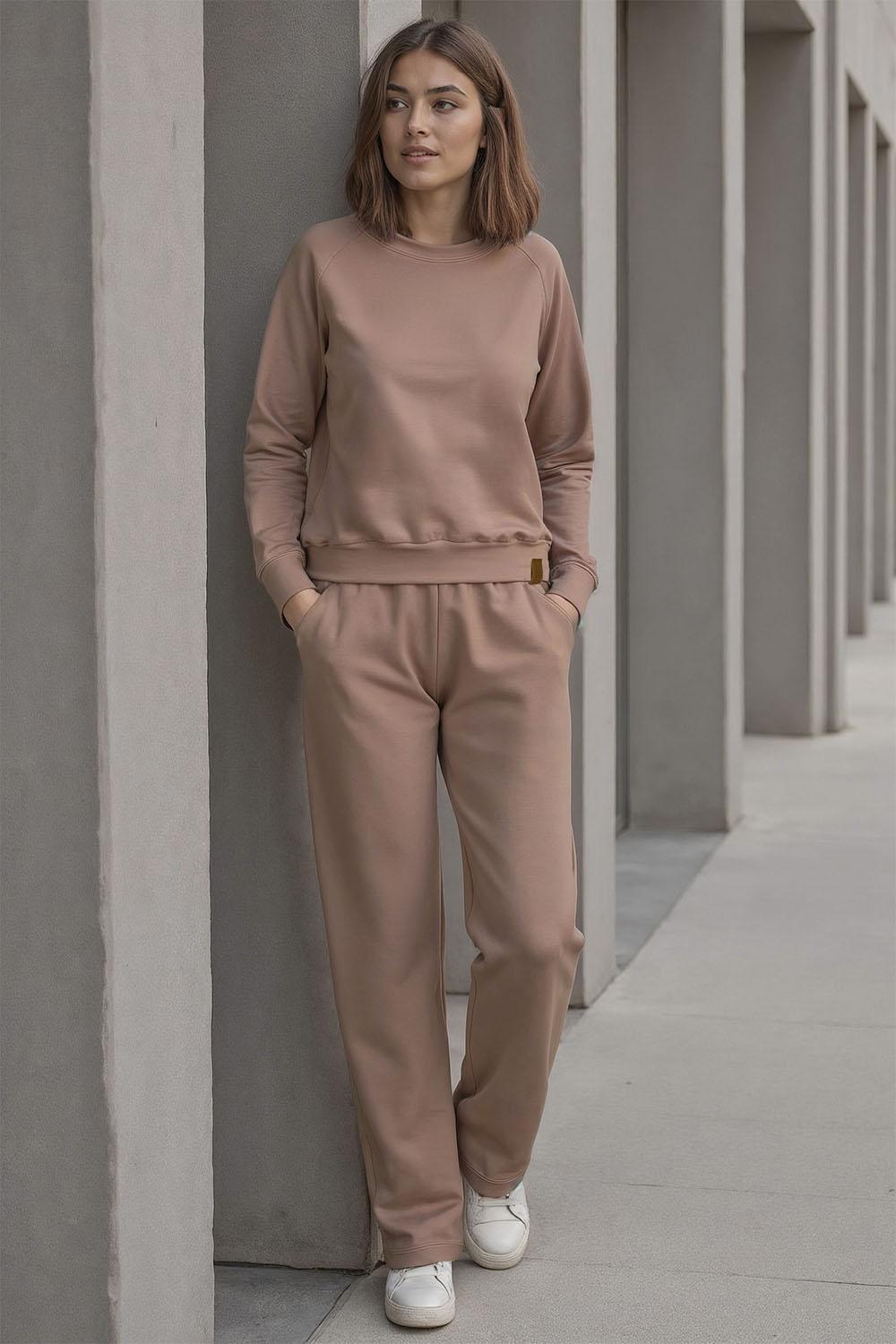 Vivisence Women's Sweatpants Wide Leg Lounge Relaxed Fit High Waist Knit Trousers With Elastic Waistband And Side Pockets Ideal For Casual Everyday Or Homewear Looks 9102, Beige