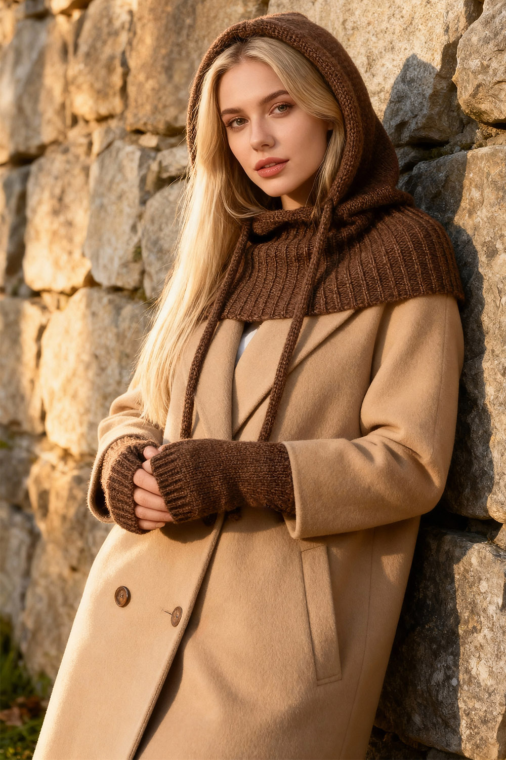 Vivisence Strickhandschuhe Damen Merino Baumwolle Weich und Warm Für Kalte Tage, Braun