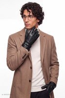 Vivisence Herren Lederhandschuhe mit verstellbarem Handgelenk, schwarz