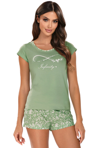 Vivisence Dame Schlafanzug 2-teiliges Set Pyjama Bluse Shorts Gemustert 2024, Grün