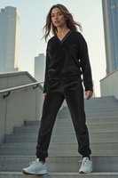 Vivisence Women Tracksuit Cotton Set Ribbed Waistband Casual Loungewear 9202, Black