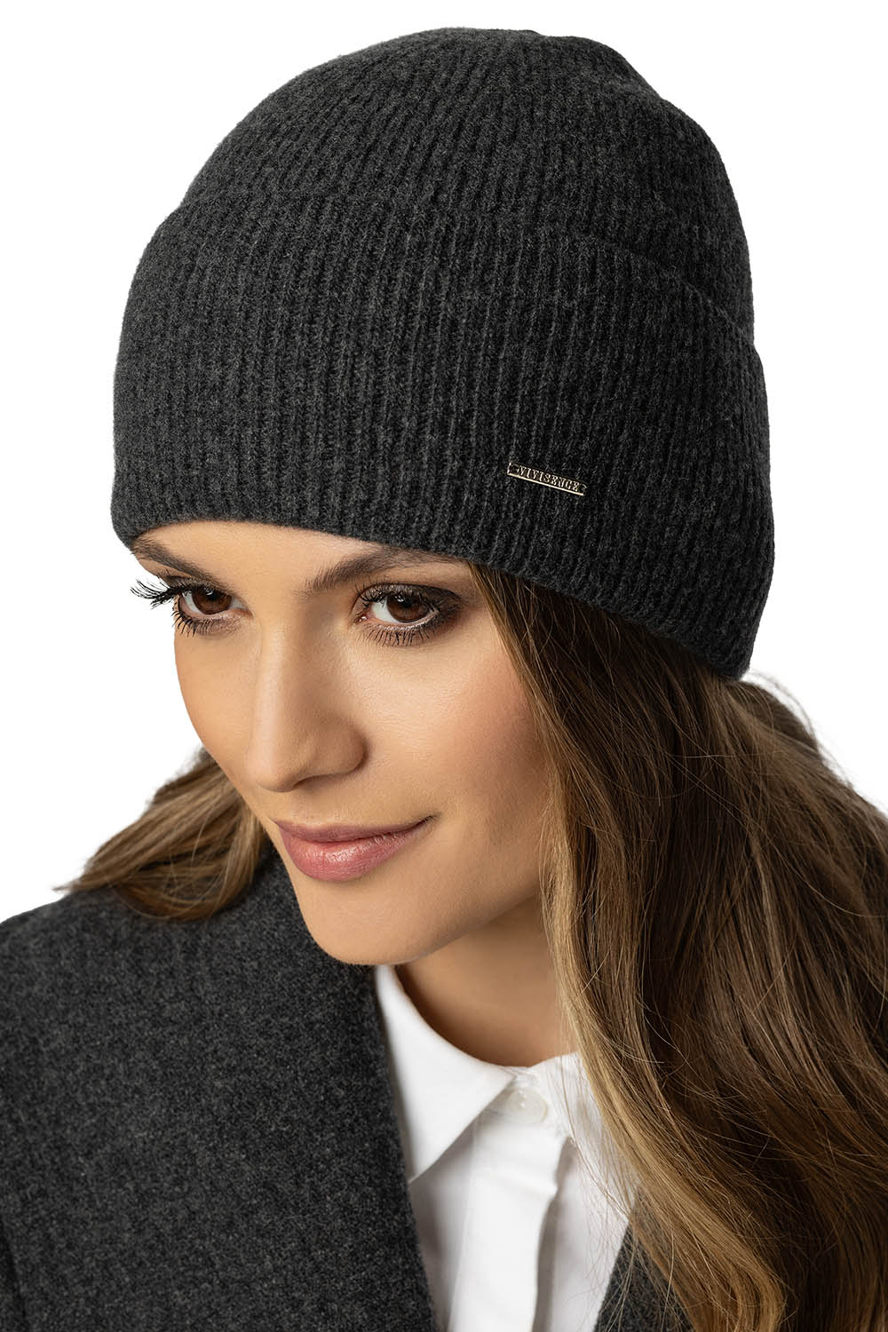 Vivisence Bonnet Femme Doux Tricoté Avec Revers Doublure Intérieure Hiver 7096, graphite
