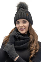 VIVISENCE Wintermütze mit Bommel Damen Warmes Ideal Für Kalte Wintertage 7014, dunkelgrau