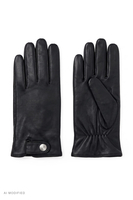 Vivisence men's leather gloves with snap-fastening strap, black