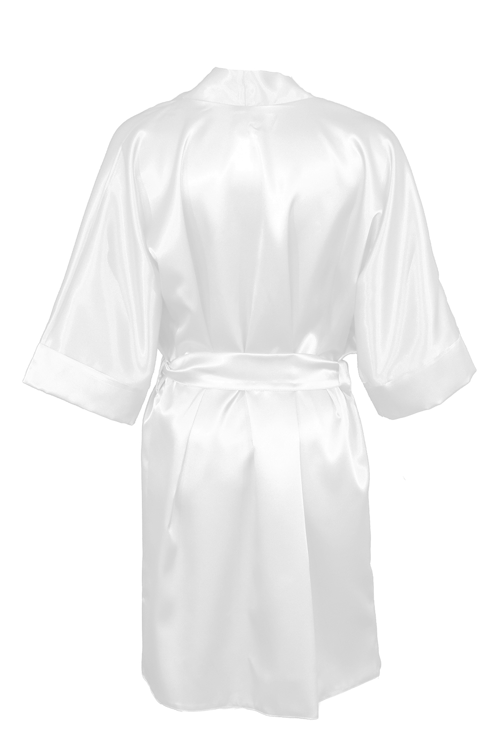 Vivisence Women Satin Robe V Neck Three Quarter Sleeve Tie Waist Short Gift, ecru