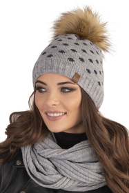 Vivisence Stylish Ladies Winter Hat with Bobble 7033, Made in EU, light grey