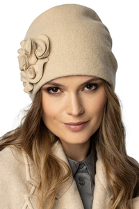 Vivisence Damen Mütze Wintermütze Elegante Warme Schurwolle Handgestickter 7076, beige