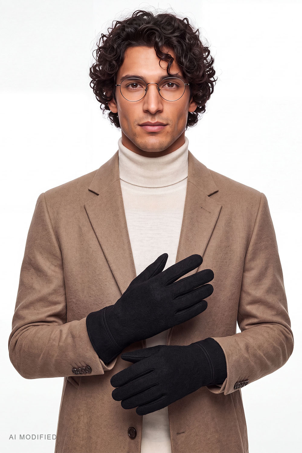 Vivisence gants homme en tricot laine, coupe classique, noir