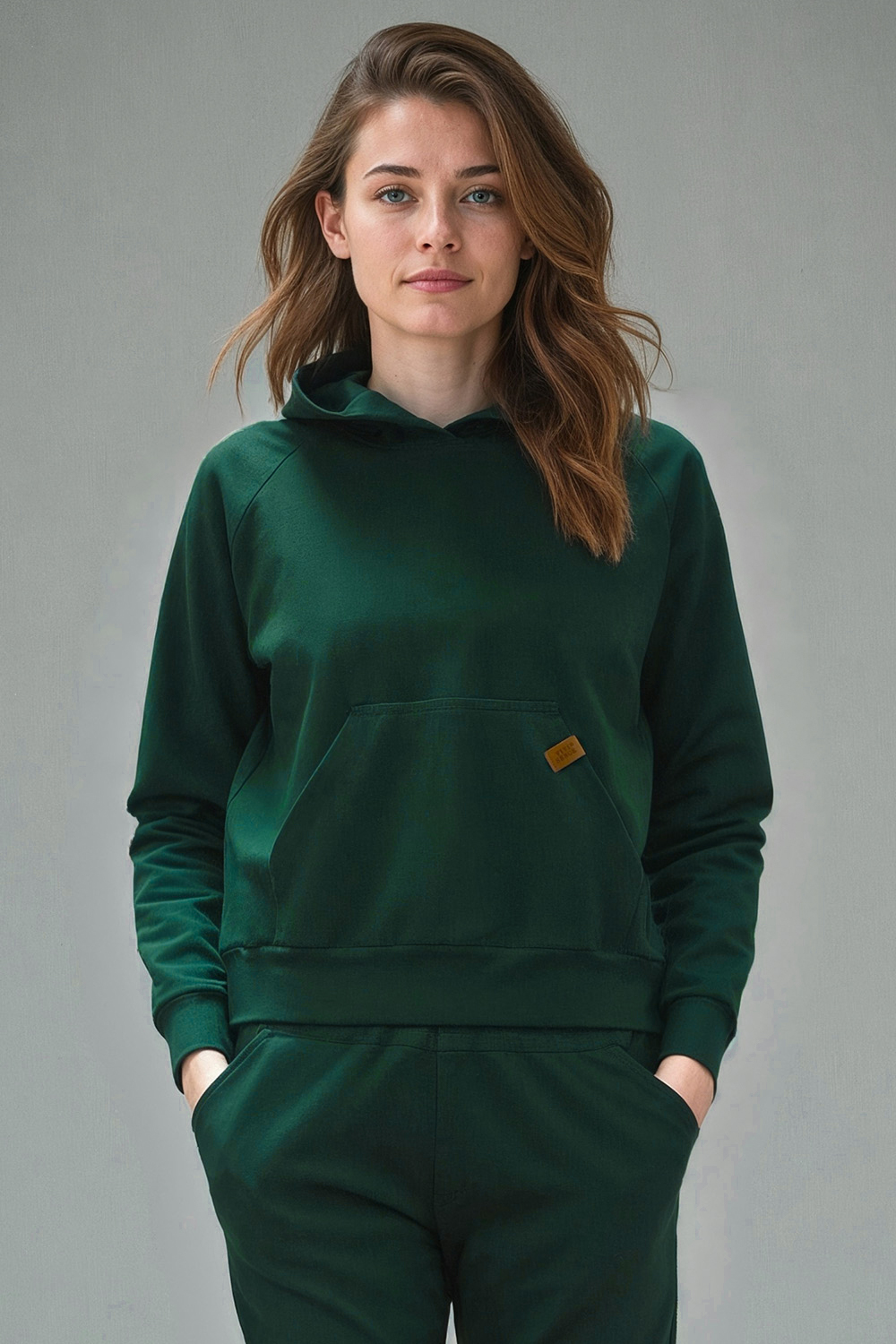 Vivisence Sweatshirt Baumwolle Lockerer Schnitt mit Kapuze Komfort Für Freizeit 9003, grün