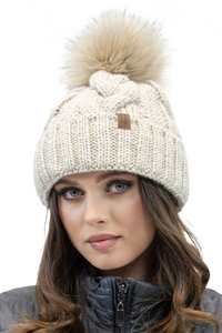 Vivisence Bonnet À Pompon Femme Chaud Et Doux Idéal Pour L’Hiver 7014, beige clair