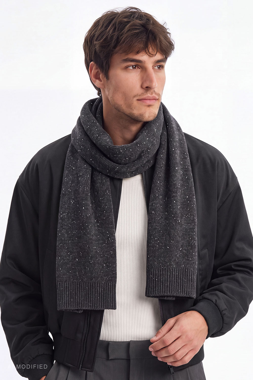Vivisence Herren Winterset Mütze Schal Merinowolle Seide Set, dunkelgrau