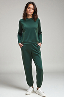 Vivisence Women's Tracksuit Two Piece Lounge Set With Classic Sweatshirt And Tapered Joggers Featuring Elastic Waist Ribbed Cuffs And Side Pockets For Everyday Comfort 9204kmpl, Green