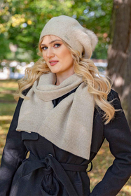 Vivisence Women Beret Wool Blend Faux Fur Pompom Elegant Warm Winter Hat 7035, beige