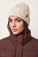 Vivisence bonnet beanie côtelé femme à revers chaud et doux, crème