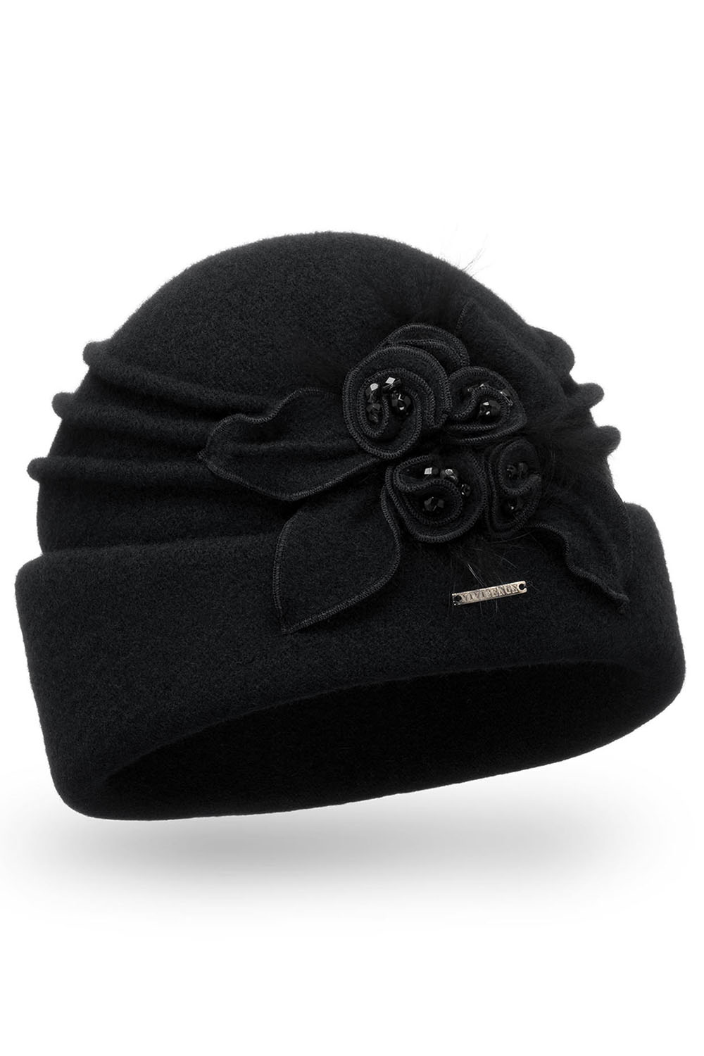 Vivisence Bonnet Femme Hiver Avec Perles Toque En Laine Fait Main Chaud 7058, noir