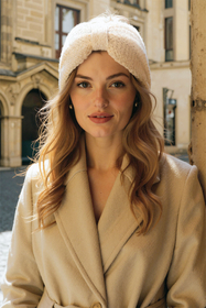 Vivisence Femme Bandeau Tricot Doux Avec Nœud Torsadé Confort Et Chaleur, beige