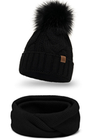 Vivisence Bonnet Femme Et Écharpe Pour L'automne et L'hiver À Pompon Cache-cou Ensemble Classique En Fils Chauds Avec Doublure En Polaire Parfait Pour Les Journées Froides 7014, noir