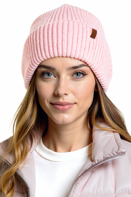 Vivisence Women Winter Hat Merino Wool Blend Knit Snug Fit For Cozy Warmth, Pink