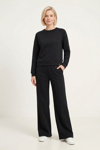 Vivisence Damen Hausanzug Sweatshirt und Hose Mit Elastischem Bund Für Alltag, schwarz