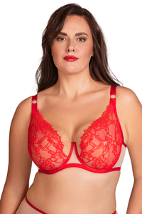 Vivisence Eleganter Soft-BH Mit Spitze Für Damen Bügel-BH Mit Hebeeffekt Verstellbaren Trägern Und Goldfarbenen Details Feminine Dessous Für Komfort Und Halt, rot