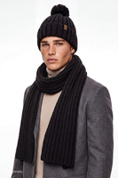 Vivisence Men's Knitted Scarf Acrylic Wool Ribbed Warm Winter Accessory, black