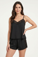 Vivisence Womens Pajama Set Viscose Elegant Style with Lace, black