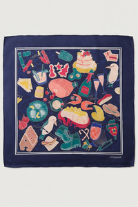 Vivisence Women Silk Scarf Pure Silk Square Hand Rolled Edges Versatile Style, navy blue/burgundy