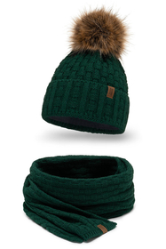 Vivisence Femme Bonnet Et Écharpe Pour l'Automne et l'Hiver À Pompon Chauds Doublés De Polaire Anti-Statique Idéal Pour Les Hommes Élégants Parfait Pour Froides Journées 7015Kmpl, vert