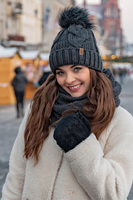 Vivisence Bonnet Femme Et Écharpe Pour L'automne et L'hiver À Pompon Cache-cou Ensemble Classique En Fils Chauds Avec Doublure En Polaire Parfait Pour Les Journées Froides 7014, gris foncé