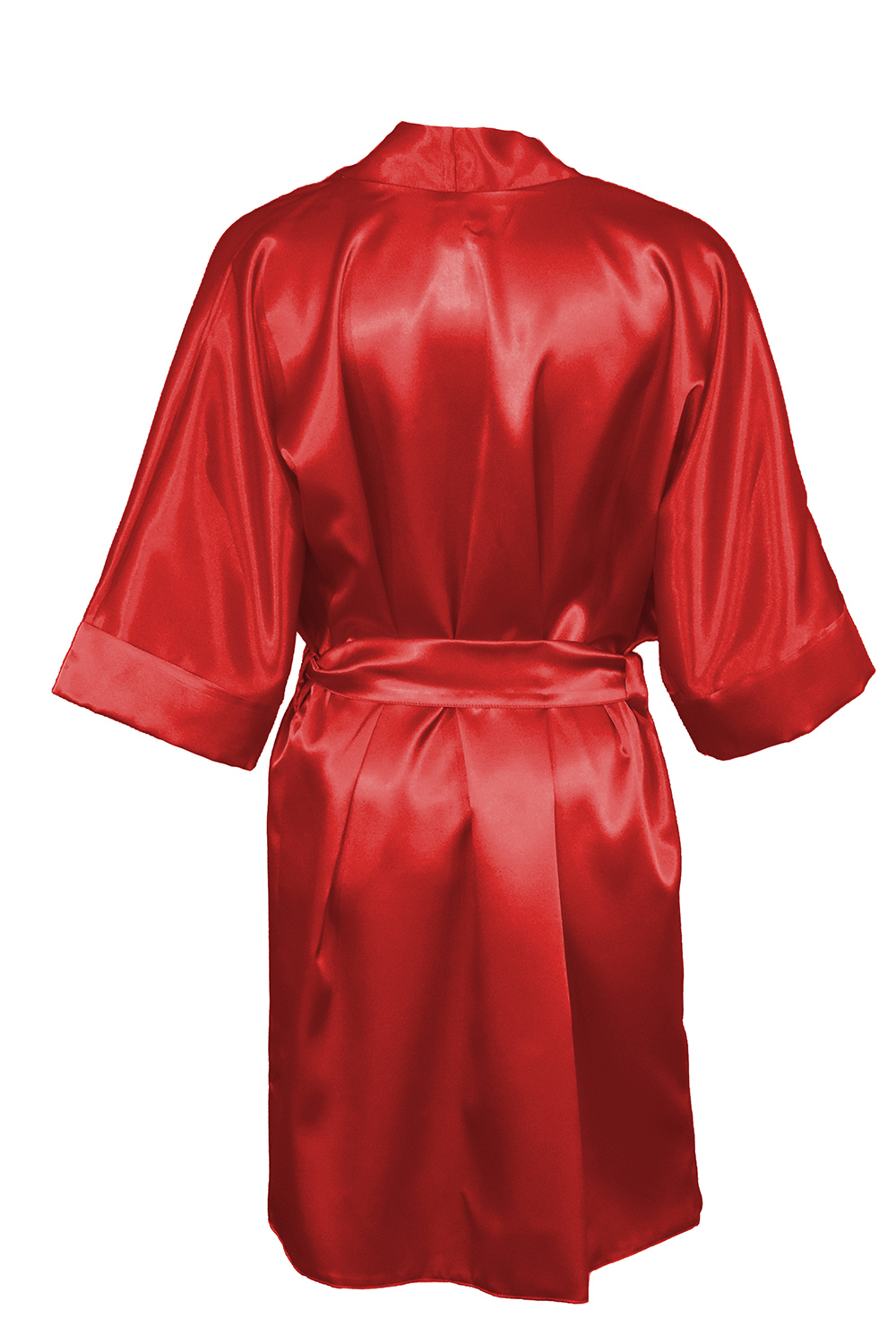Vivisence Women Satin Robe V Neck Three Quarter Sleeve Tie Waist Short Gift, Red