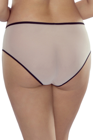 Vivisence Women's Full-Cut Panties Elegant Briefs With Black Embroidery Insert On Tulle Trimmed With Black Piping, beige/black