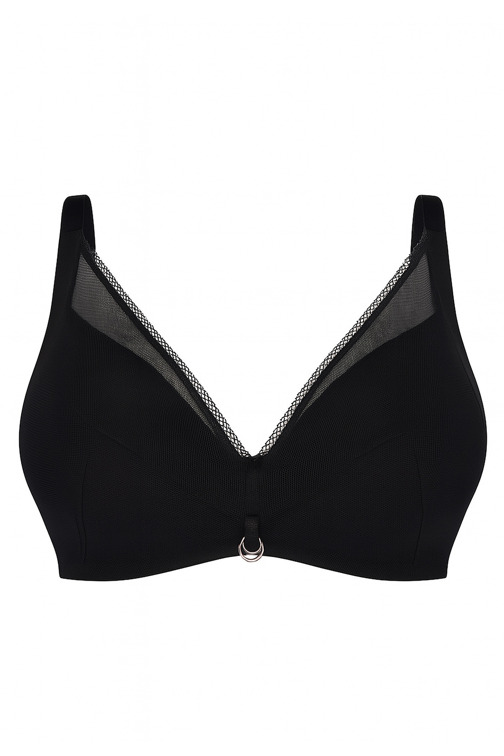 Vivisence Women's Soft Bra With Stable Knitted Fabric For Perfect Support Bra For Ladies Adjustable Straps And Supportive Wires Cabaret Mesh Overlay Decorative Neckline Trim Satin Ribbon, black