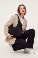 Vivisence sac à bandoulière suédine polyester femme pratique, noir
