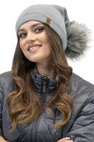 Vivisence Damen Bommelmütze Winter Bommel Klassischen Stil Verlängerter Sitz 70105, hellgrau