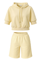 Vivisence Women Loungewear Set Soft Cotton Hoodie and Shorts All Day Ease, banana