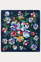 Vivisence Women Silk Scarf Silk Bandana Hand Rolled Edges Versatile Style, navy blue/colourful flowers