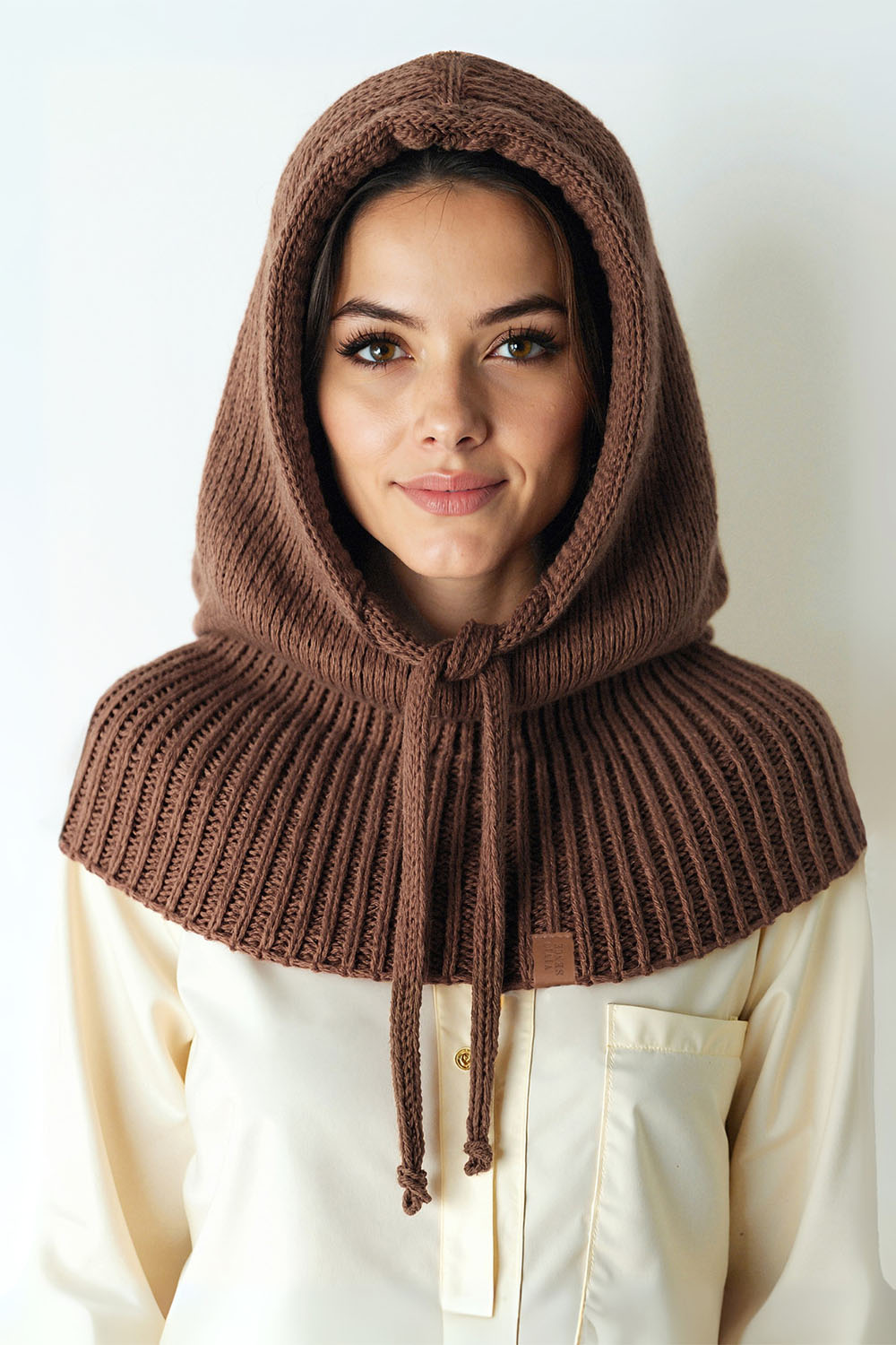 Vivisence Femme Cagoule Hiver Laine Merinos Et Coton Reglable Chaleur Douce, marron