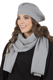 Vivisence Elegant Women's Winter Beret And Scarf Set Made Of Warm Thick And Soft Fabric With Wool Blend For Ladies Ideal For Cold Winter And Autumn Days, light grey