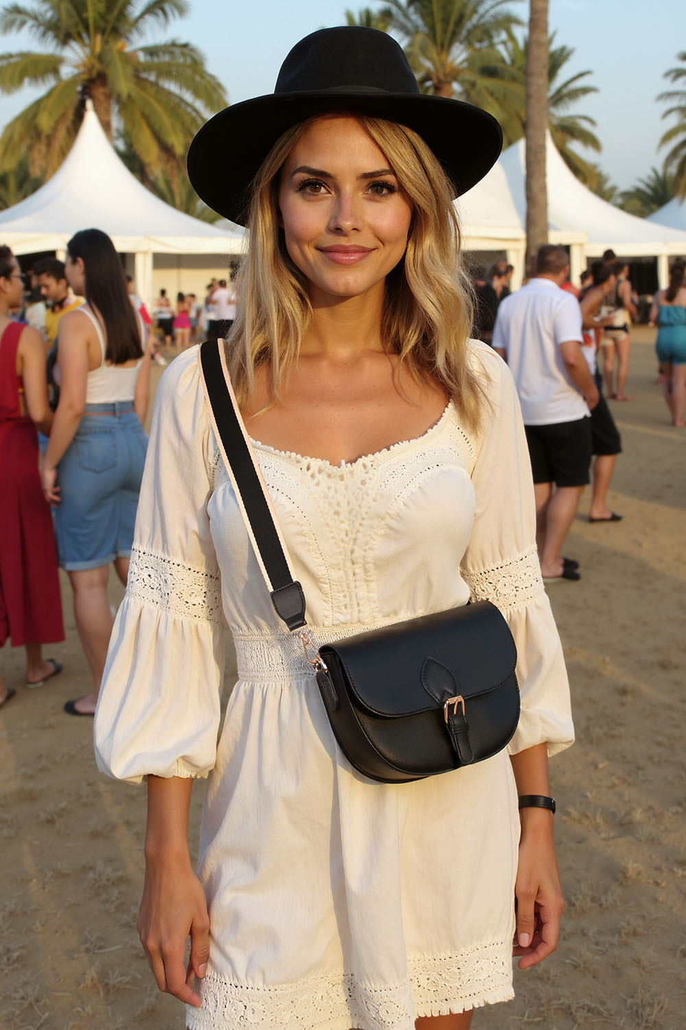 Vivisence Sac Bandoulière Femme Bande Décorative Pour un Usage Quotidien, noir