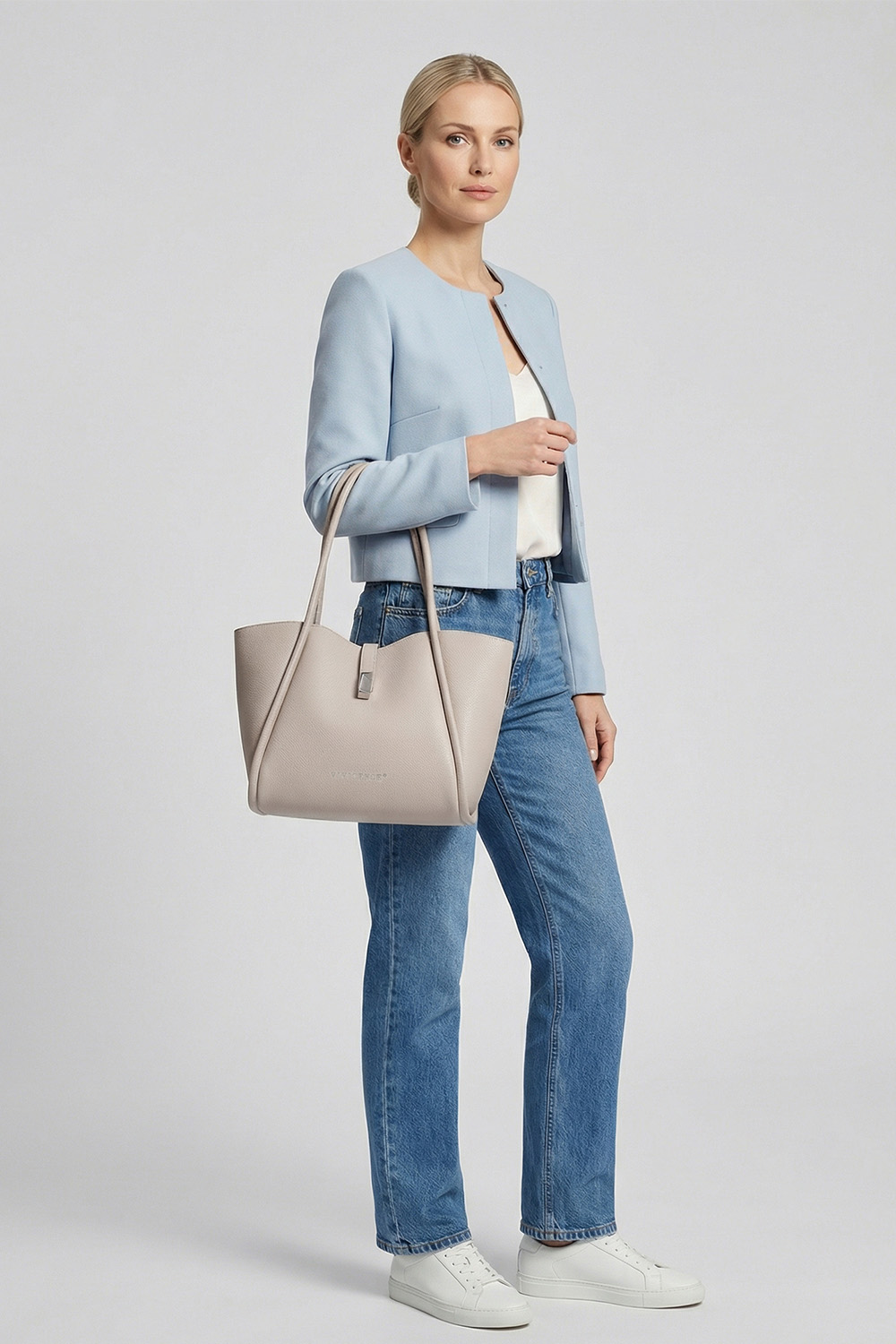 Vivisence Damen Schultertasche Mit Magnetklappe Und Kosmetiktasche Für Den Alltag, ecru
