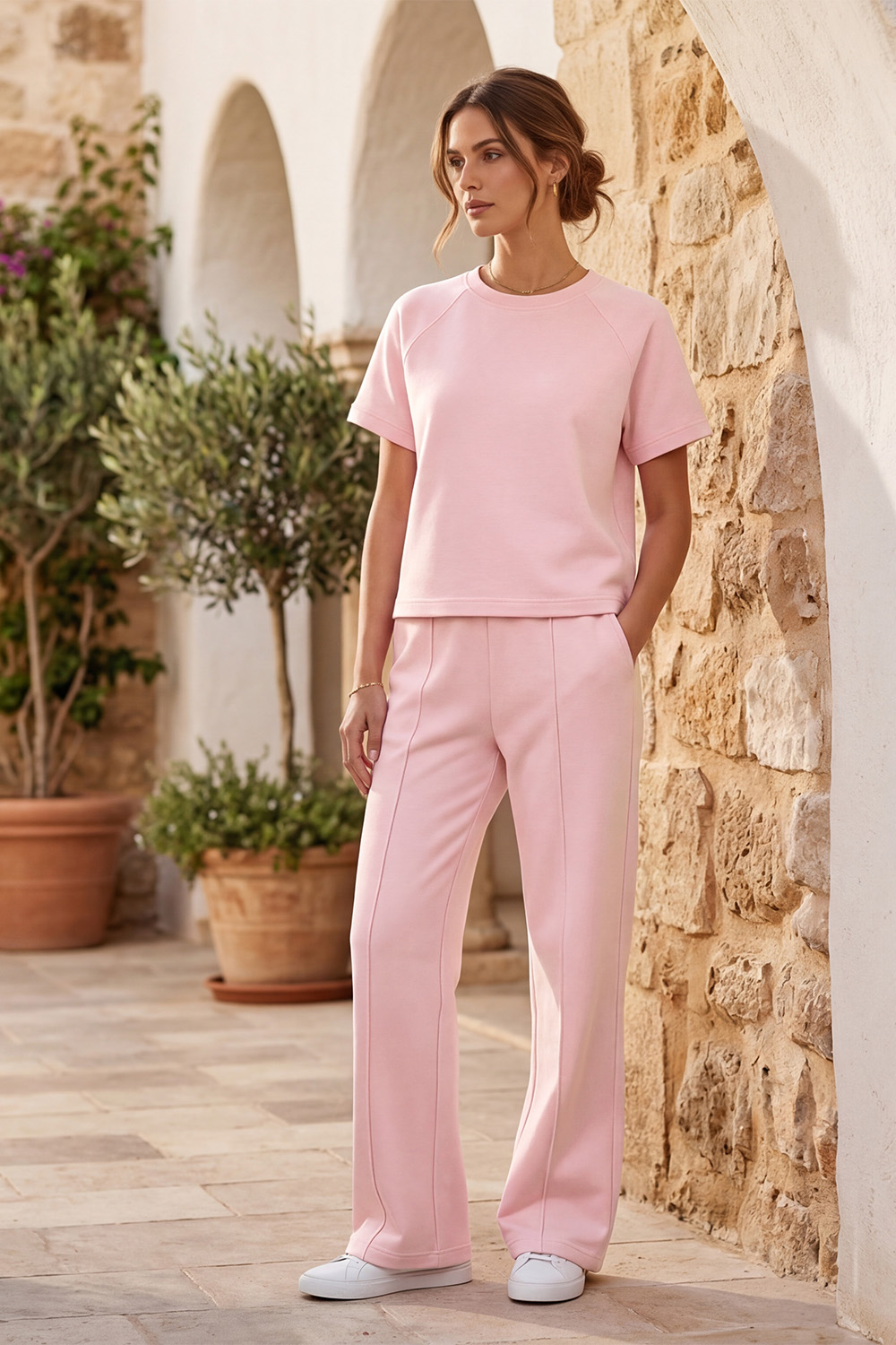Vivisence Femme Ensemble De Détente Maille Douce Et Élastique Confort Quotidien, rose