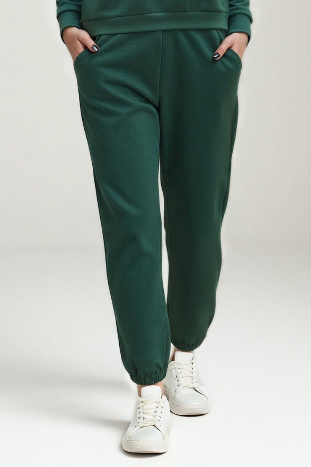 Vivisence Pantalon De Survêtement Femme Confortable Ceinture Élastique Poignets Côtelés Poches Latérales Tissu Doux Coton Mélangé Pour Détente Maison Sport Look Quotidien 9104, vert